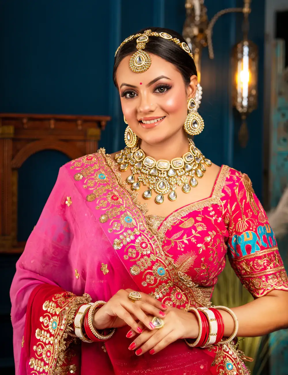 Smiling bride in pink