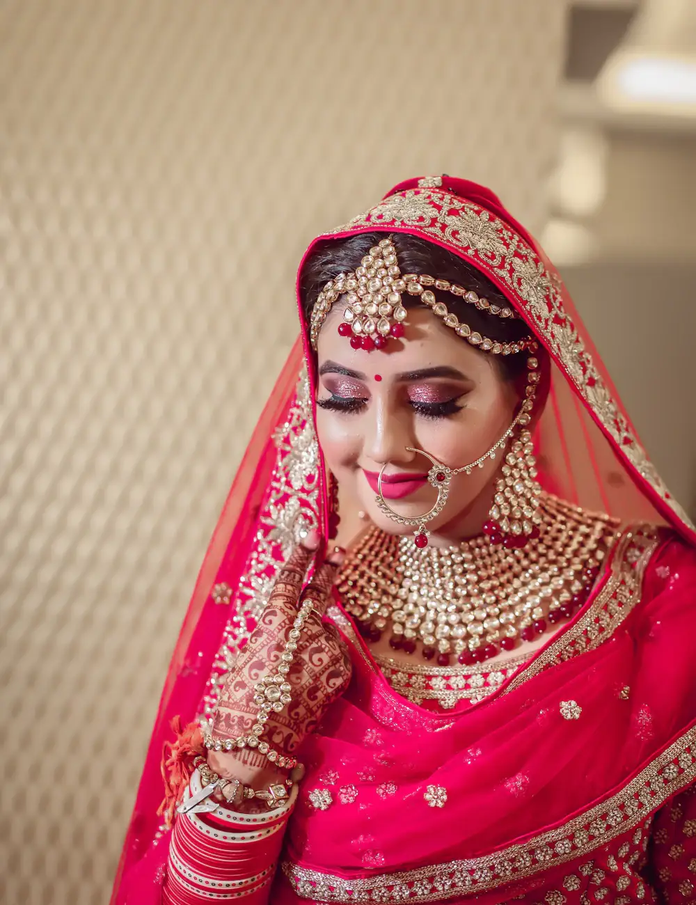 Bride in red lehenga