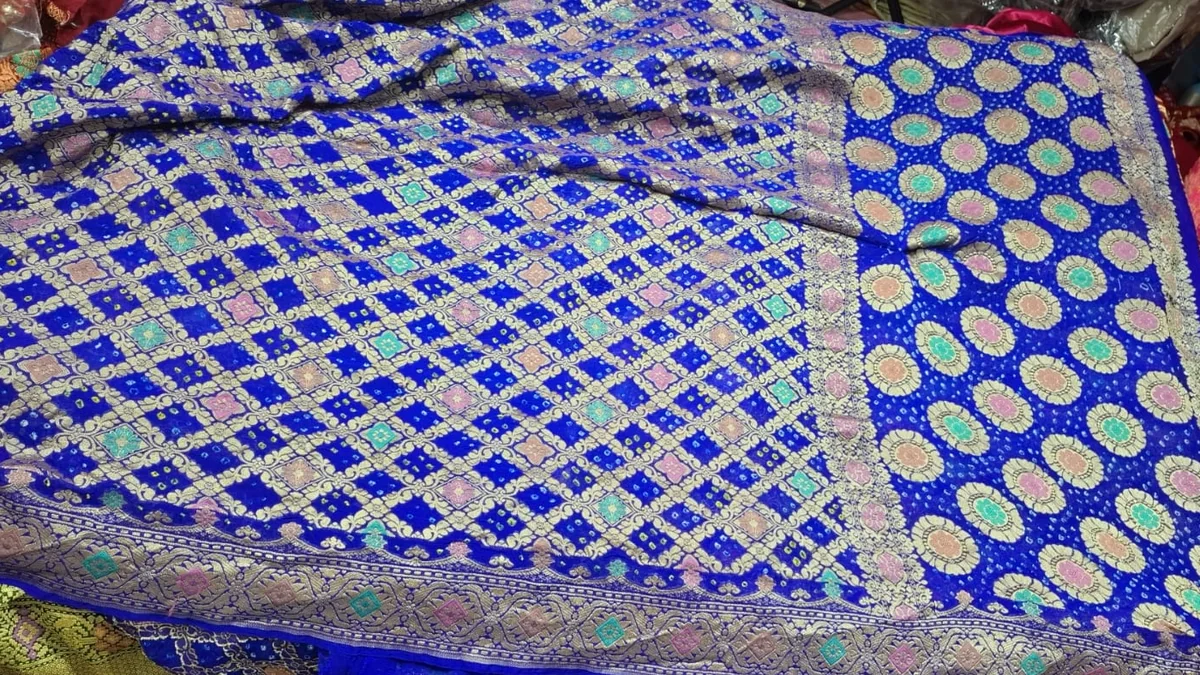 Royal Blue Medallion saree laid flat